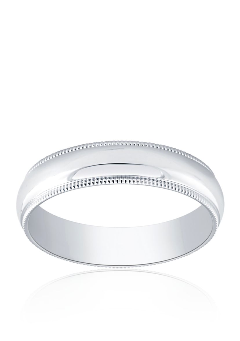 Polished Milgrain Comfort Fit Ring in 10k White Gold