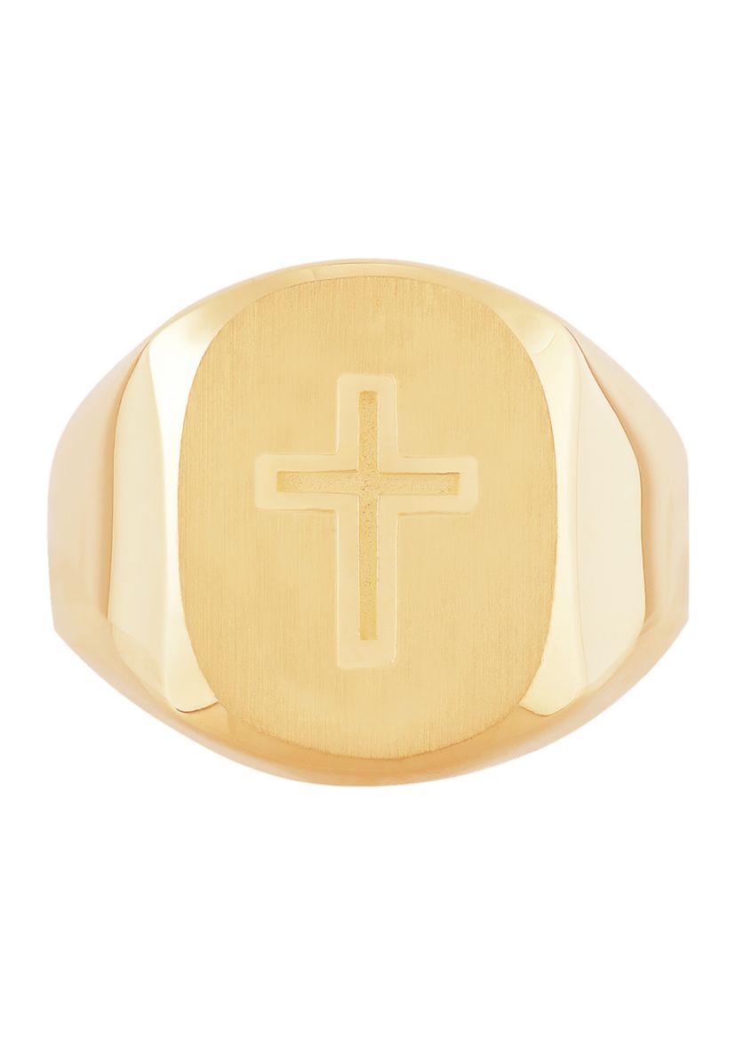 Mens Cross Wide Band Ring in 10K Yellow Gold