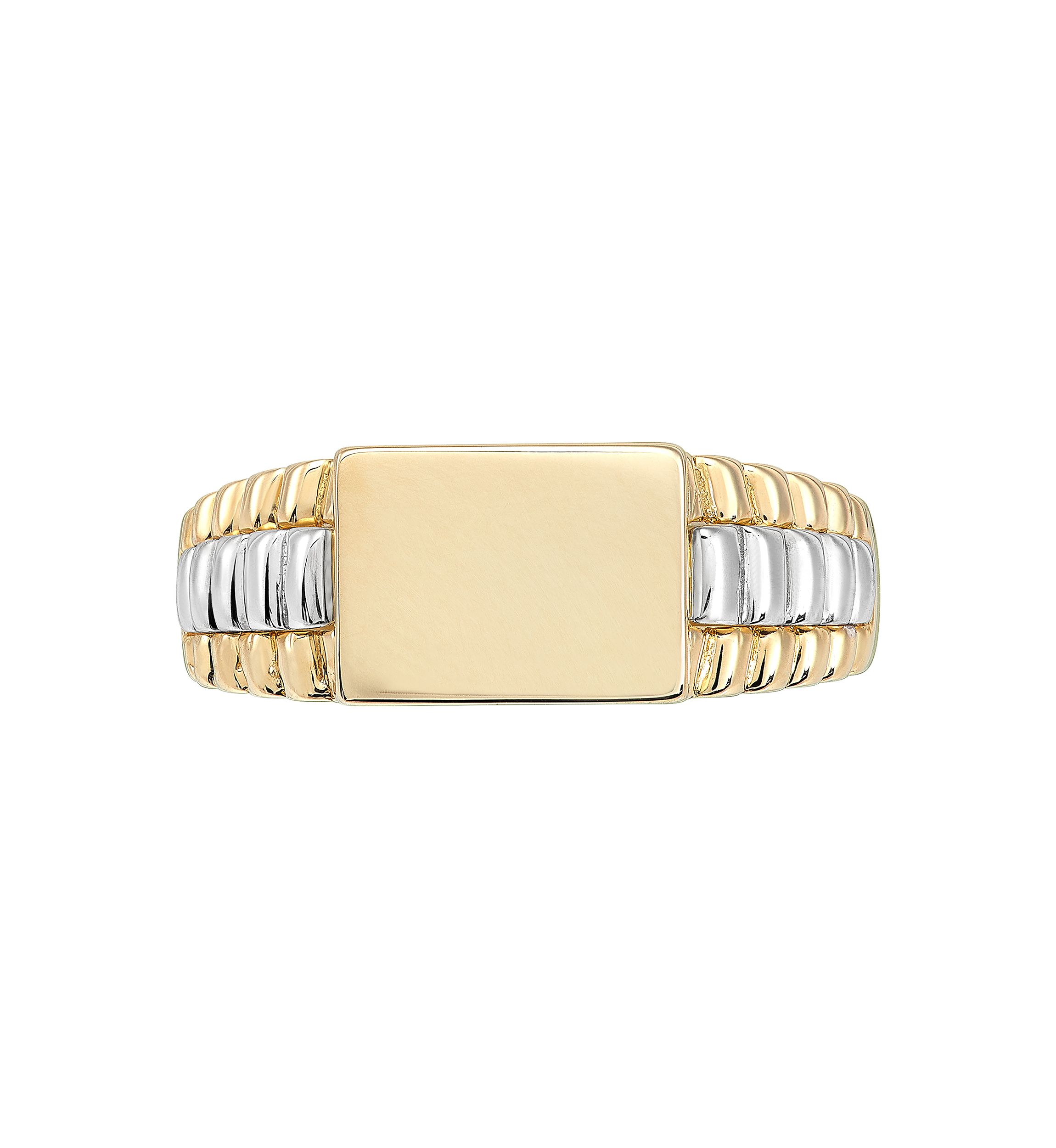Rectangle Signet Ring in 10K Two Tone Gold