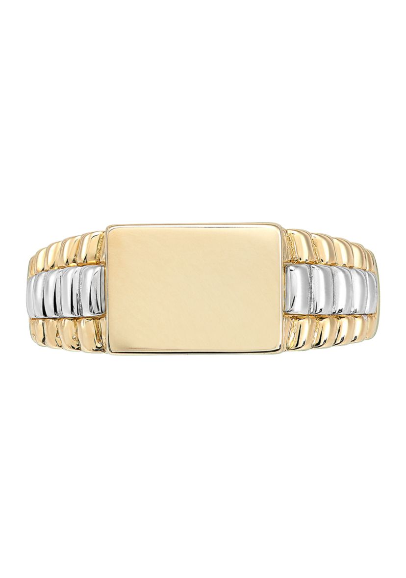 Rectangle Signet Ring in 10K Two Tone Gold