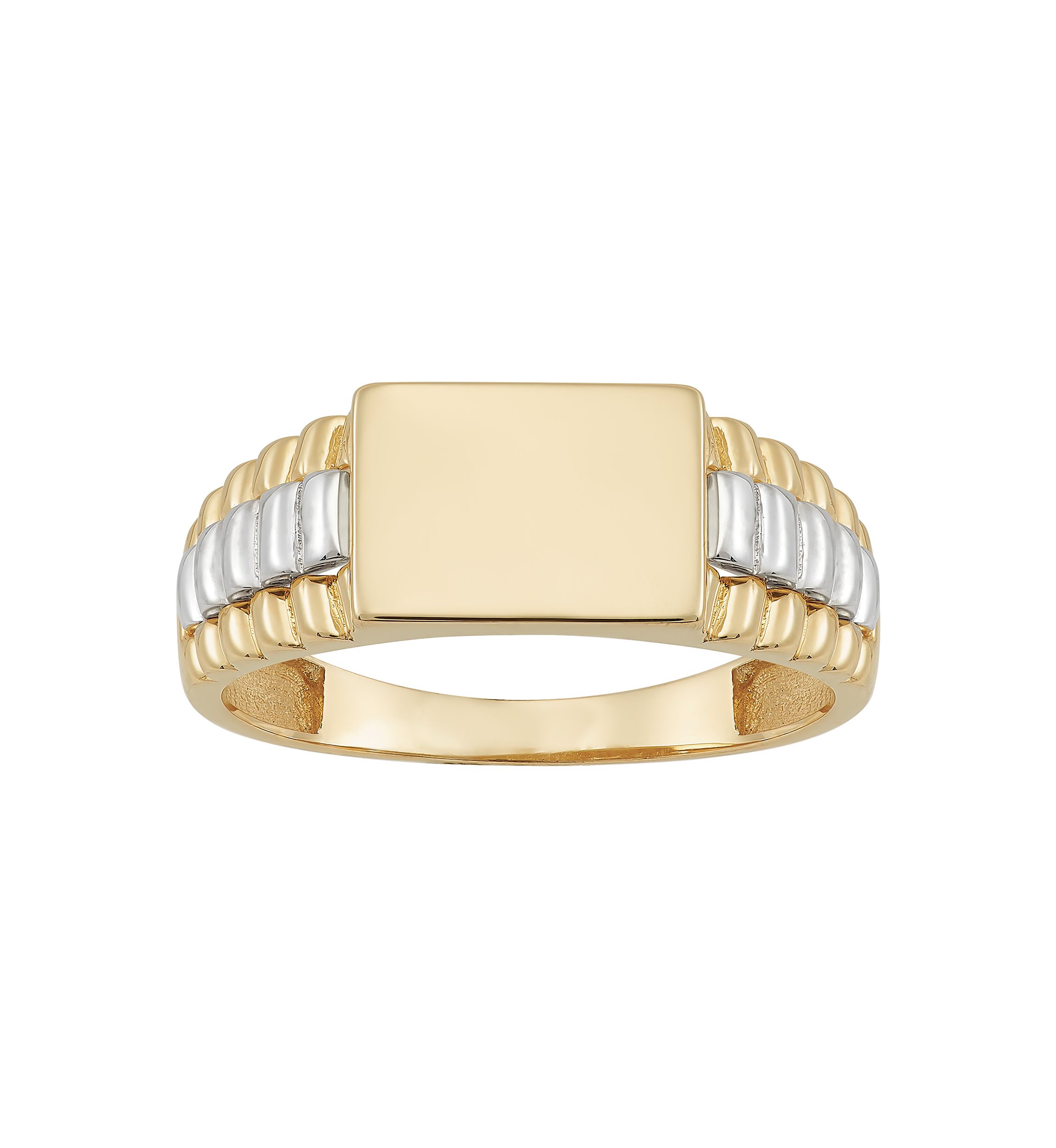 Rectangle Signet Ring in 10K Two Tone Gold