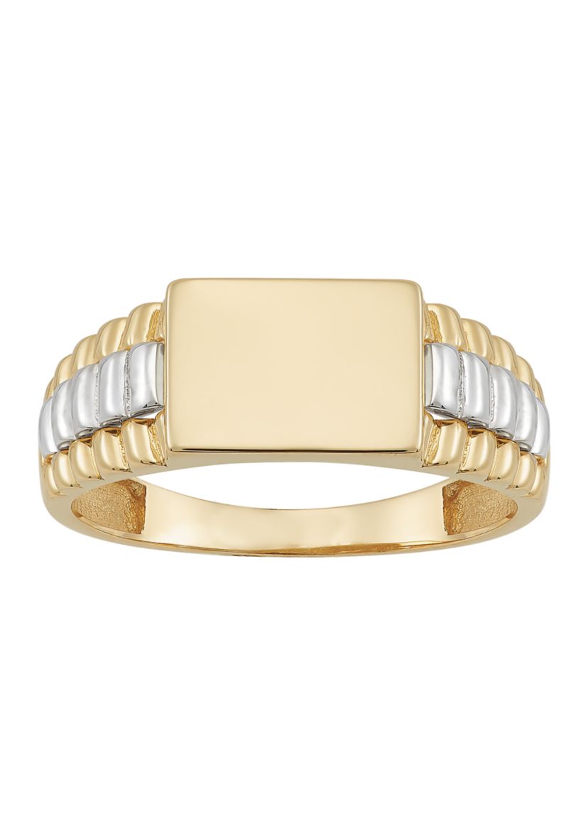 Rectangle Signet Ring in 10K Two Tone Gold