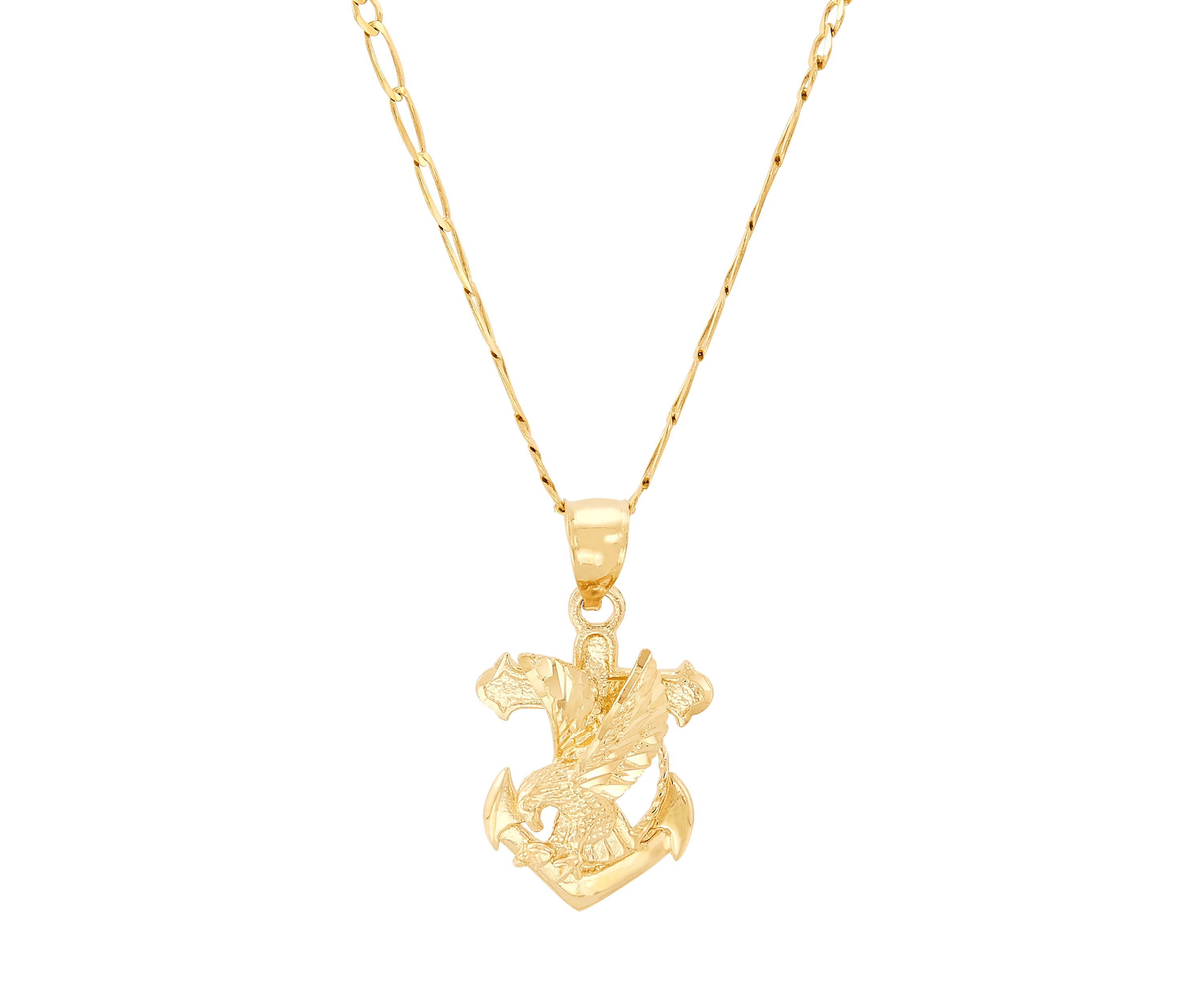 Anchor with Eagle Pendant with 20" Curb Chain in 10K Yellow Gold
