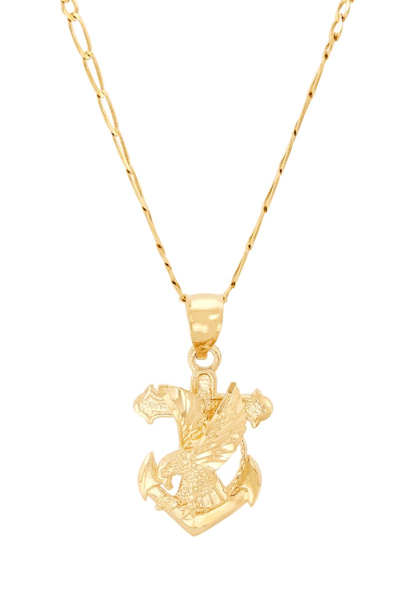 Anchor with Eagle Pendant with 20" Curb Chain in 10K Yellow Gold