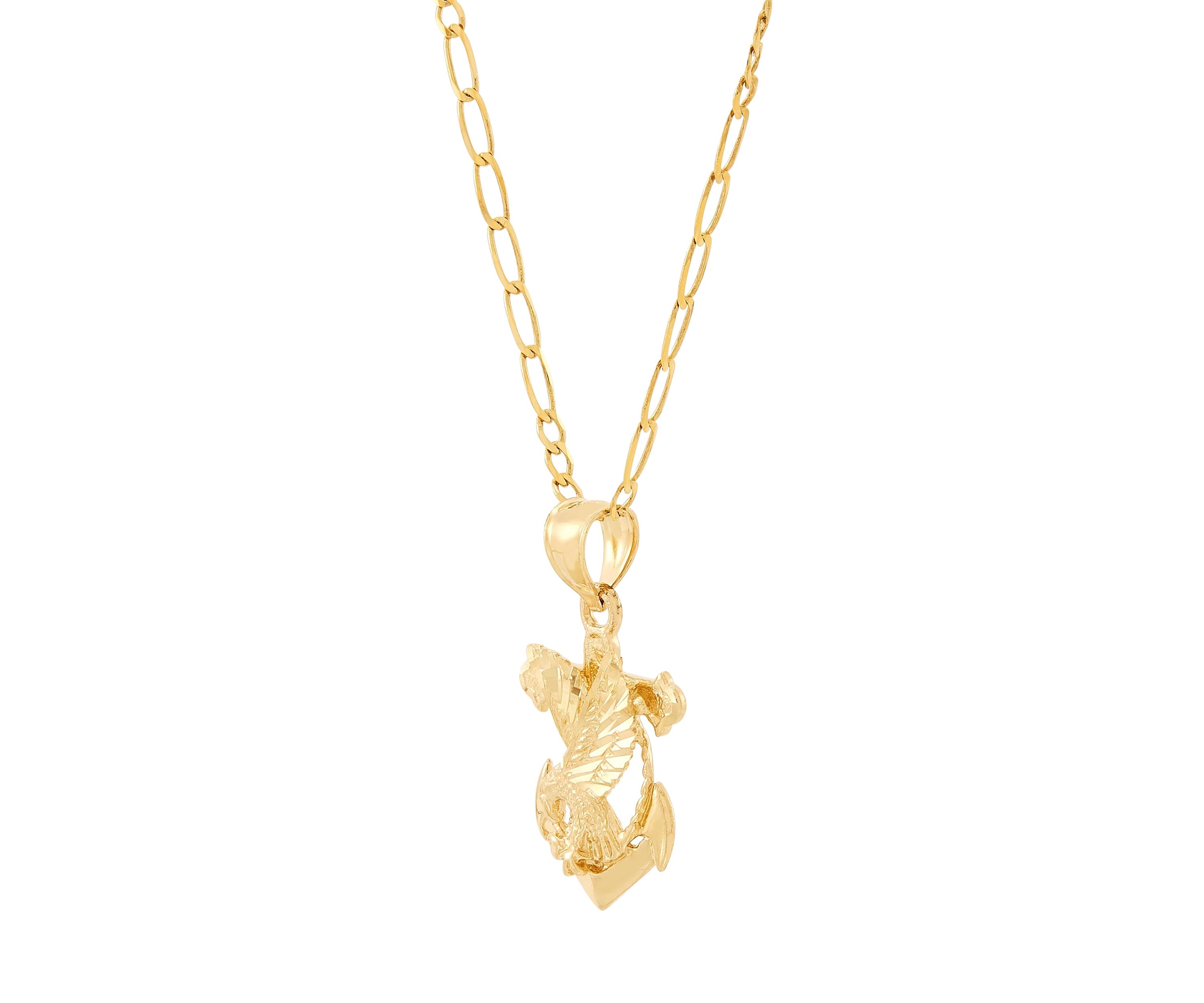 Anchor with Eagle Pendant with 20" Curb Chain in 10K Yellow Gold