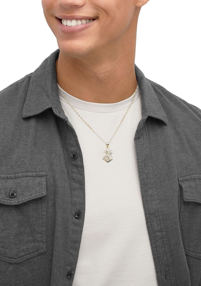 Anchor with Eagle Pendant with 20" Curb Chain in 10K Yellow Gold