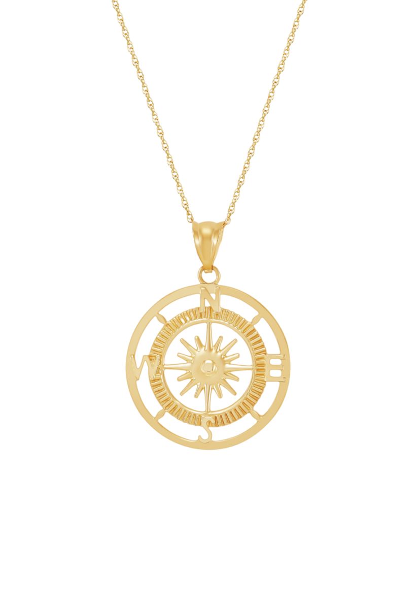 Compass Pendant Necklace with 20" Rope Chain in 10K Yellow Gold