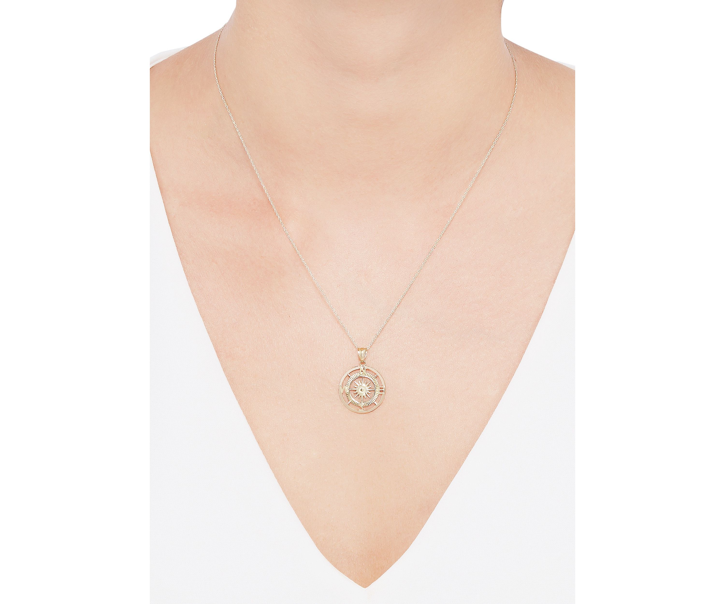 Compass Pendant Necklace with 20" Rope Chain in 10K Yellow Gold