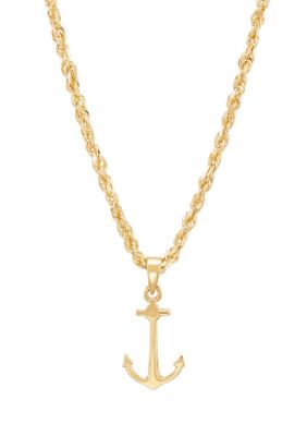 Belk & Co Men's Anchor Pendant with 20" Rope Chain Necklace in 10K Yellow Gold, 20 in
