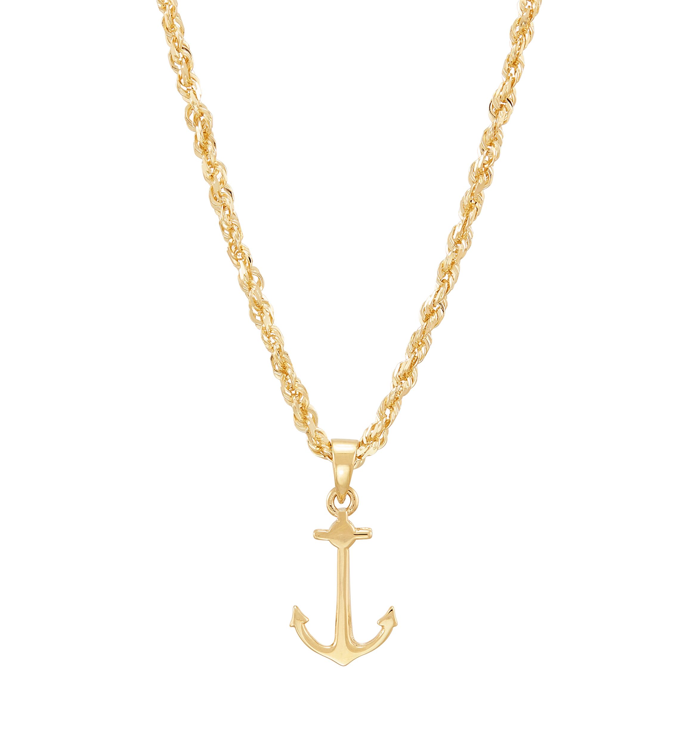 Anchor Pendant with 20" Rope Chain Necklace in 10K Yellow Gold