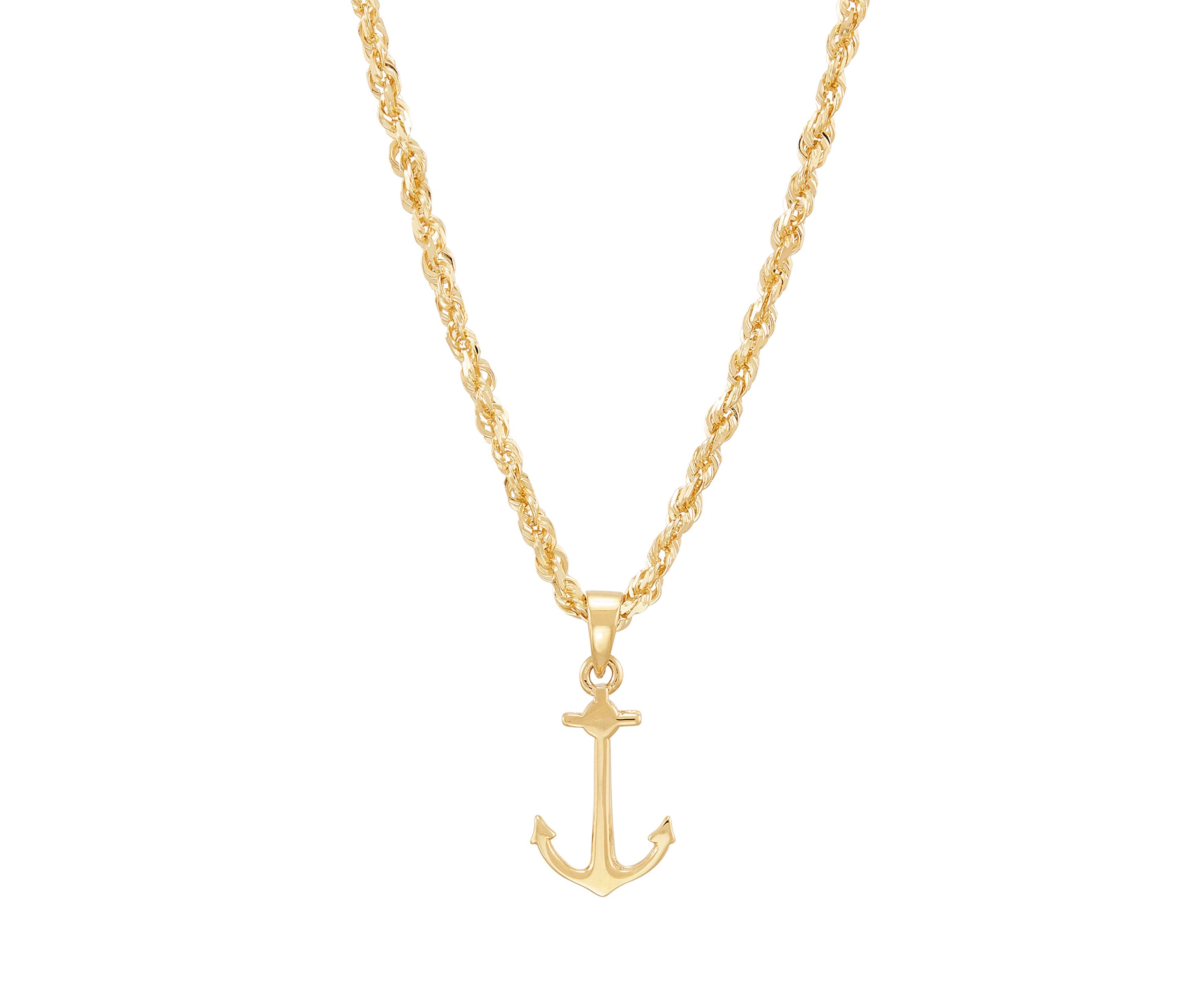 Anchor Pendant with 20" Rope Chain Necklace in 10K Yellow Gold