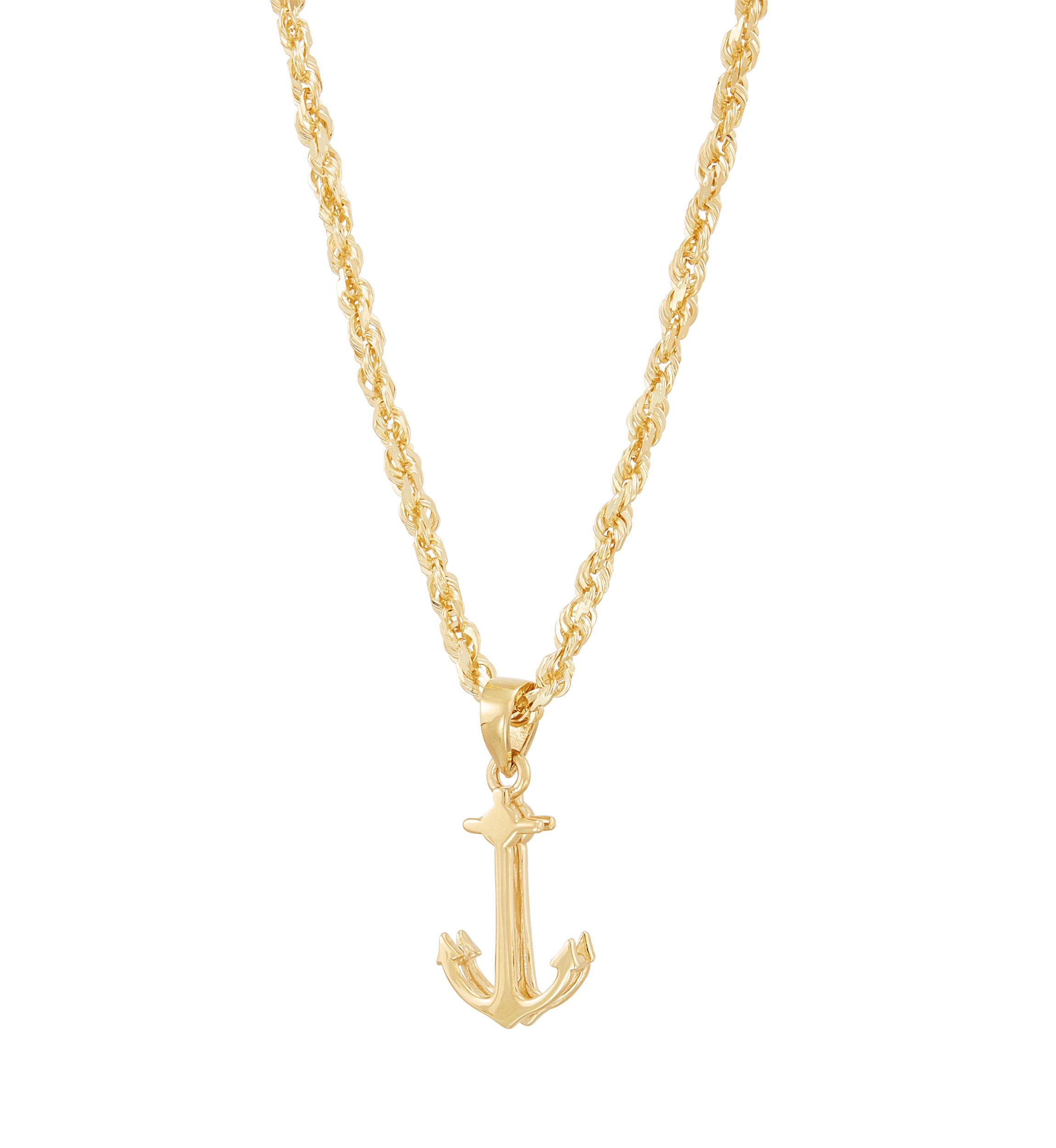 Anchor Pendant with 20" Rope Chain Necklace in 10K Yellow Gold