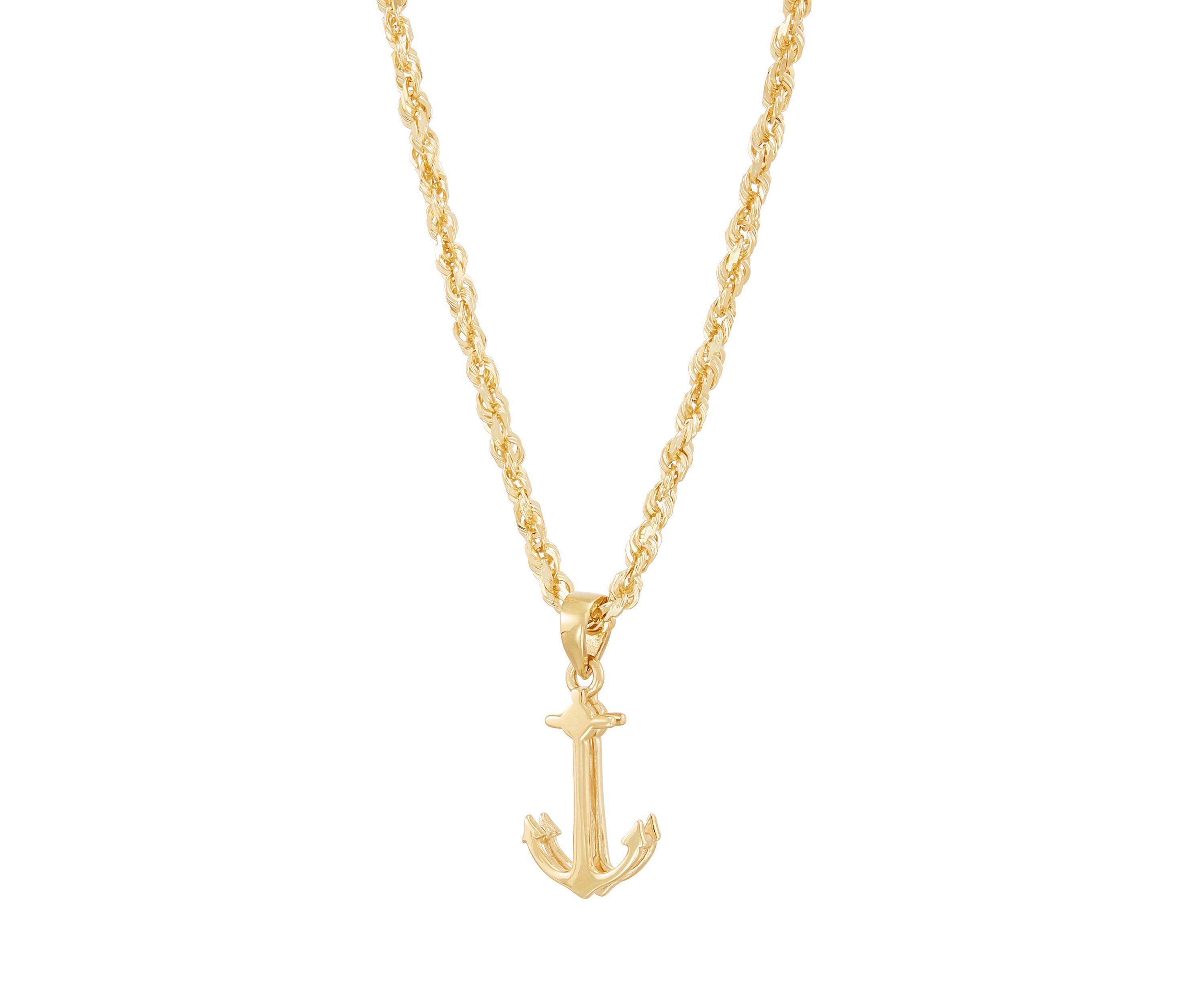 Anchor Pendant with 20" Rope Chain Necklace in 10K Yellow Gold