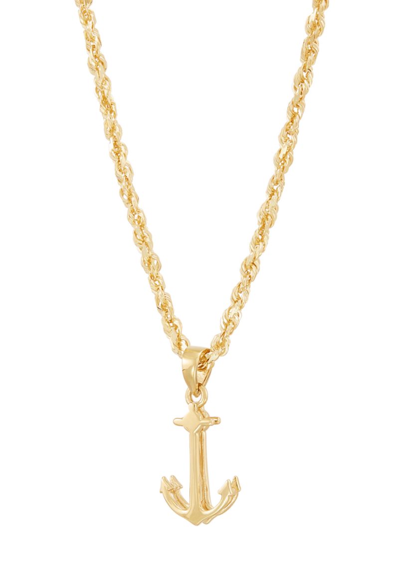 Anchor Pendant with 20" Rope Chain Necklace in 10K Yellow Gold