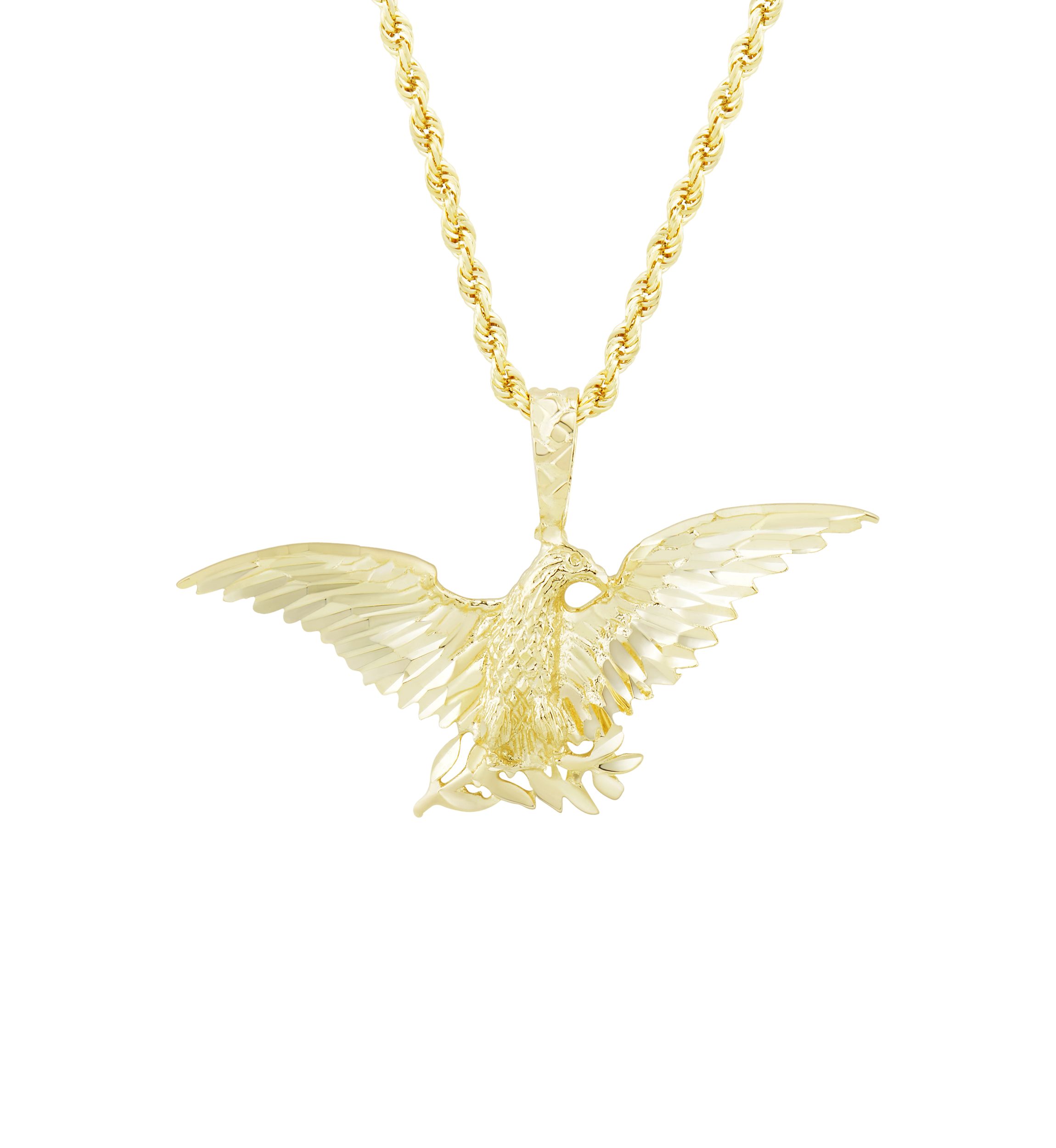 Mens Eagle Pendant Necklace in 10k Yellow Gold 