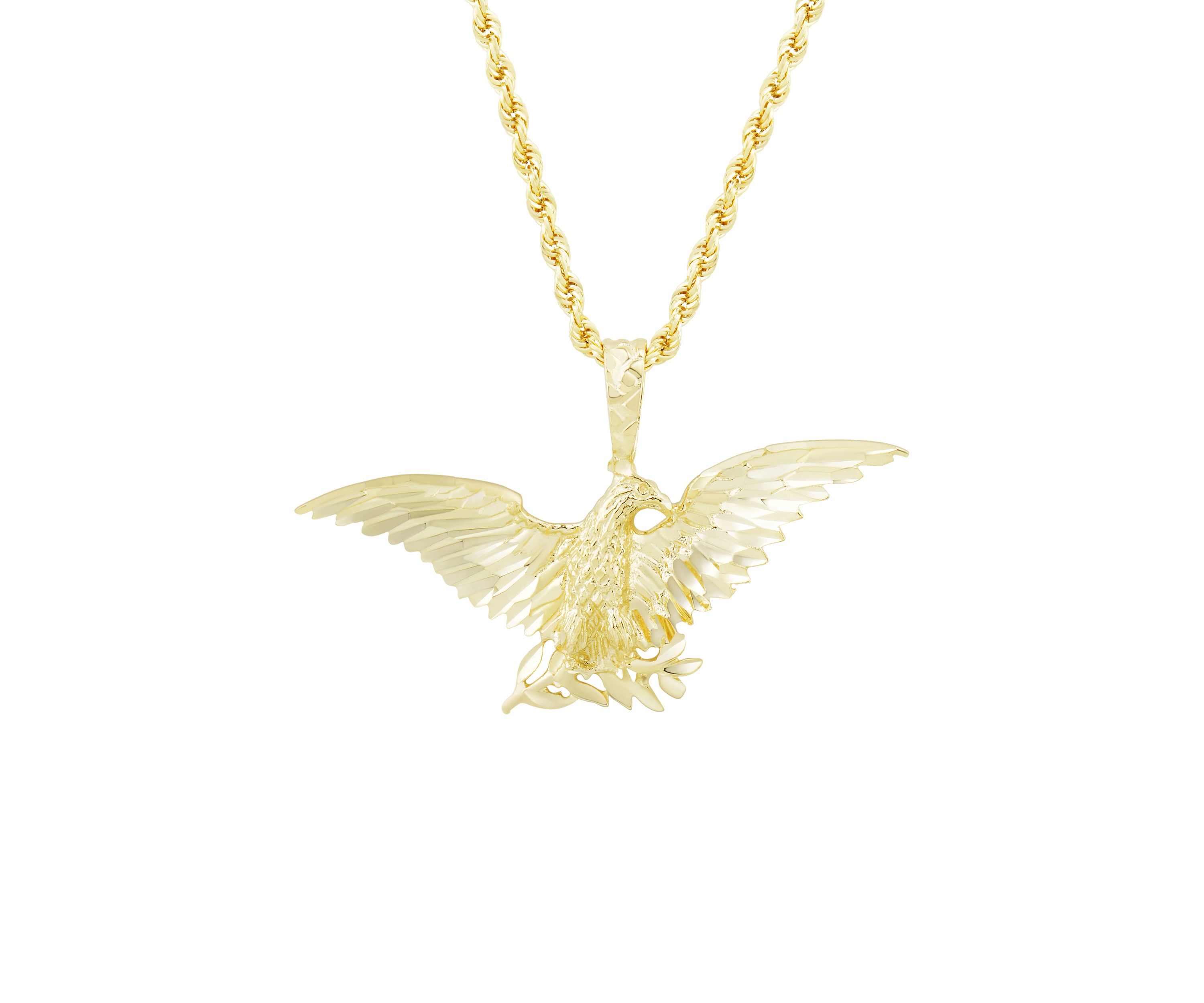 Mens Eagle Pendant Necklace in 10k Yellow Gold 