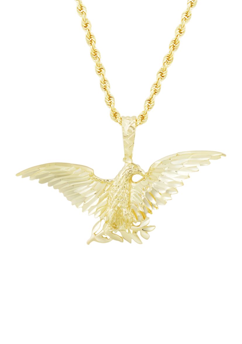 Mens Eagle Pendant Necklace in 10k Yellow Gold 