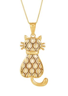 Belk & Co Sitting Cat Pendant Necklace with 18" Box Chain in 10K Yellow Gold