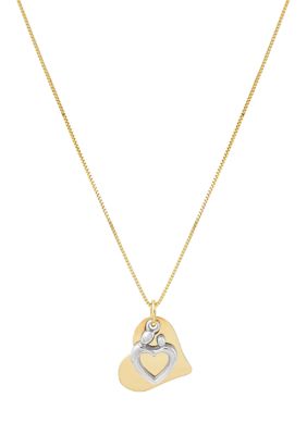 Belk & Co Mother and Child on Heart Pendant with 18" Box Chain in 10K Two-Tone Gold, 18 in