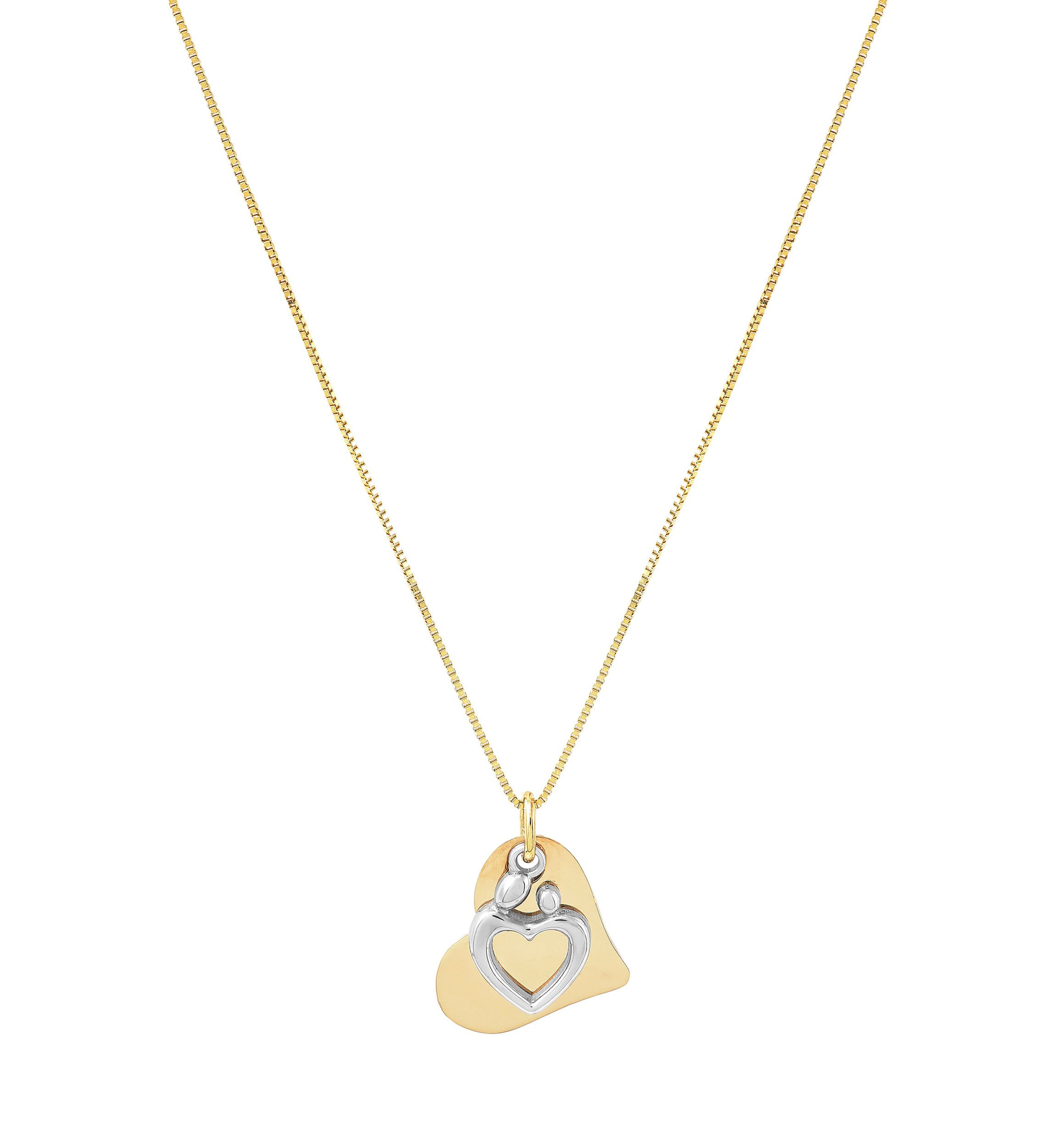 Mother and Child on Heart Pendant with 18" Box Chain in 10K Two-Tone Gold
