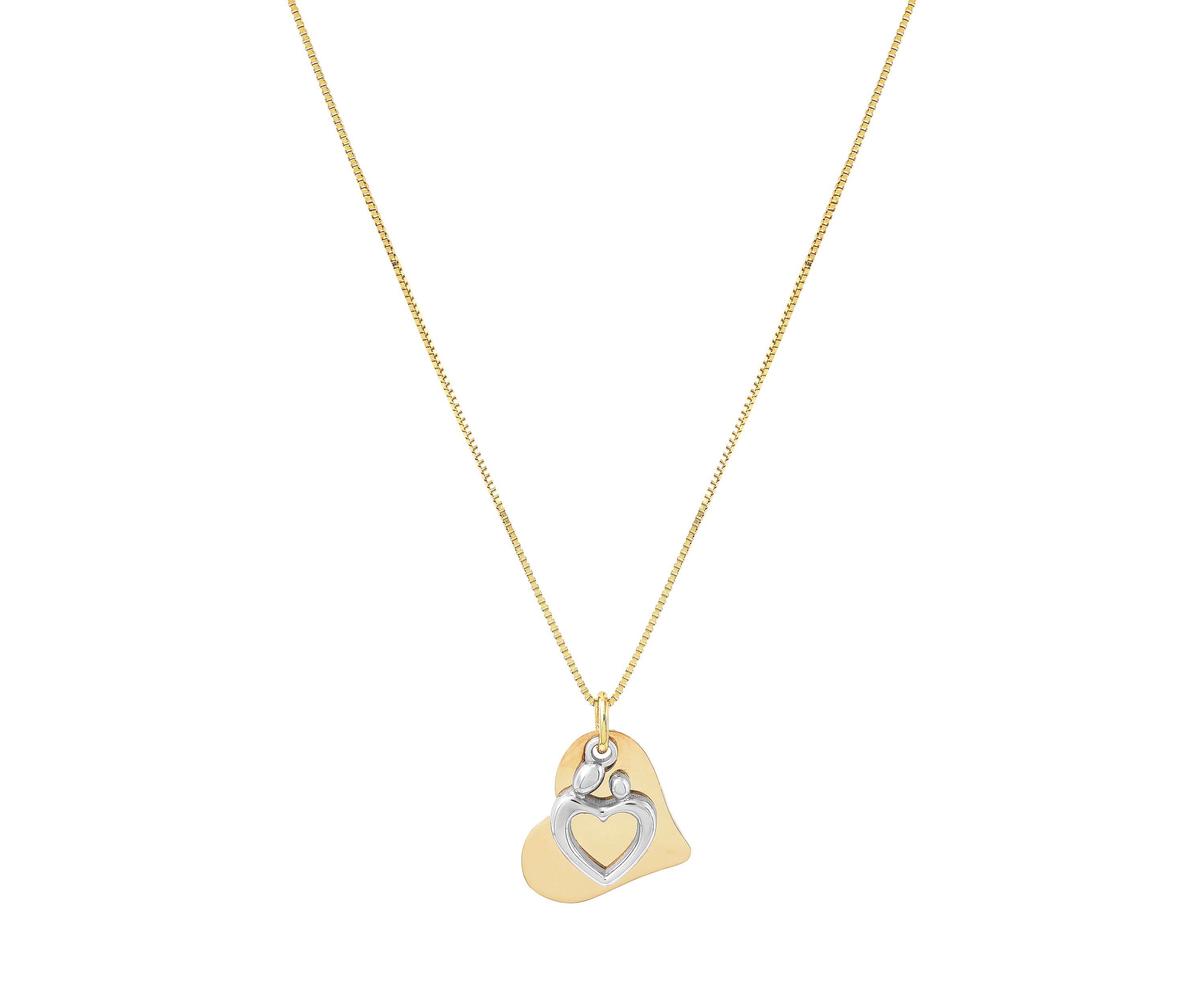 Mother and Child on Heart Pendant with 18" Box Chain in 10K Two-Tone Gold