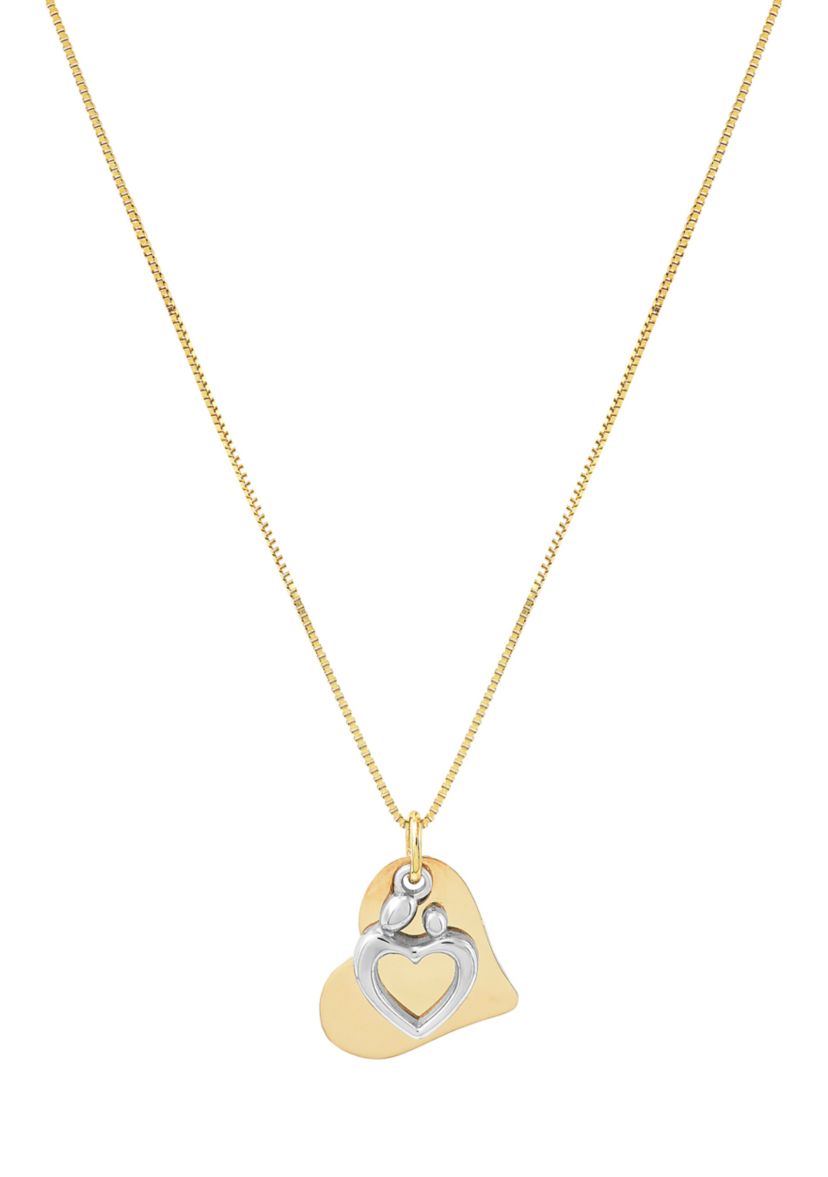 Mother and Child on Heart Pendant with 18" Box Chain in 10K Two-Tone Gold