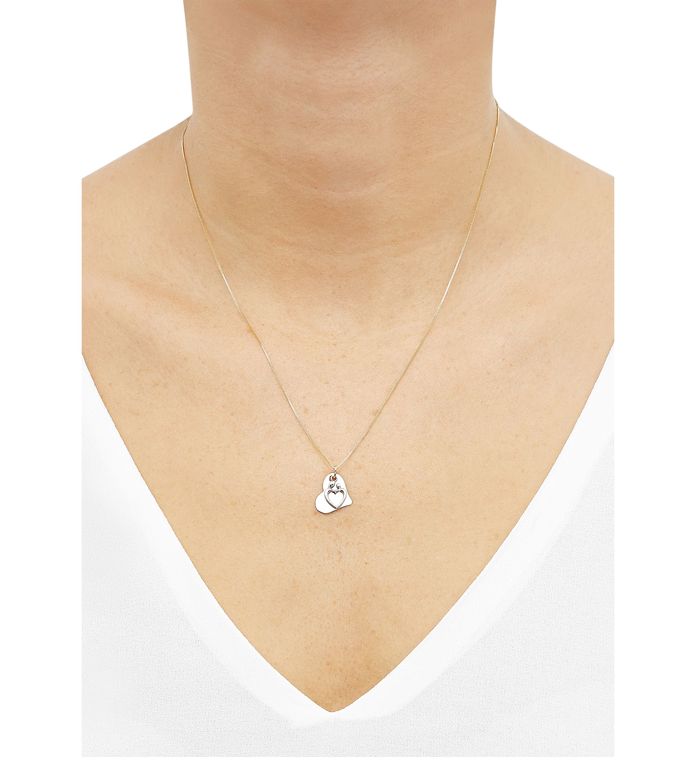Mother and Child on Heart Pendant with 18" Box Chain in 10K Two-Tone Gold