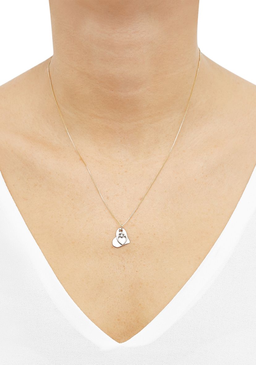 Mother and Child on Heart Pendant with 18" Box Chain in 10K Two-Tone Gold