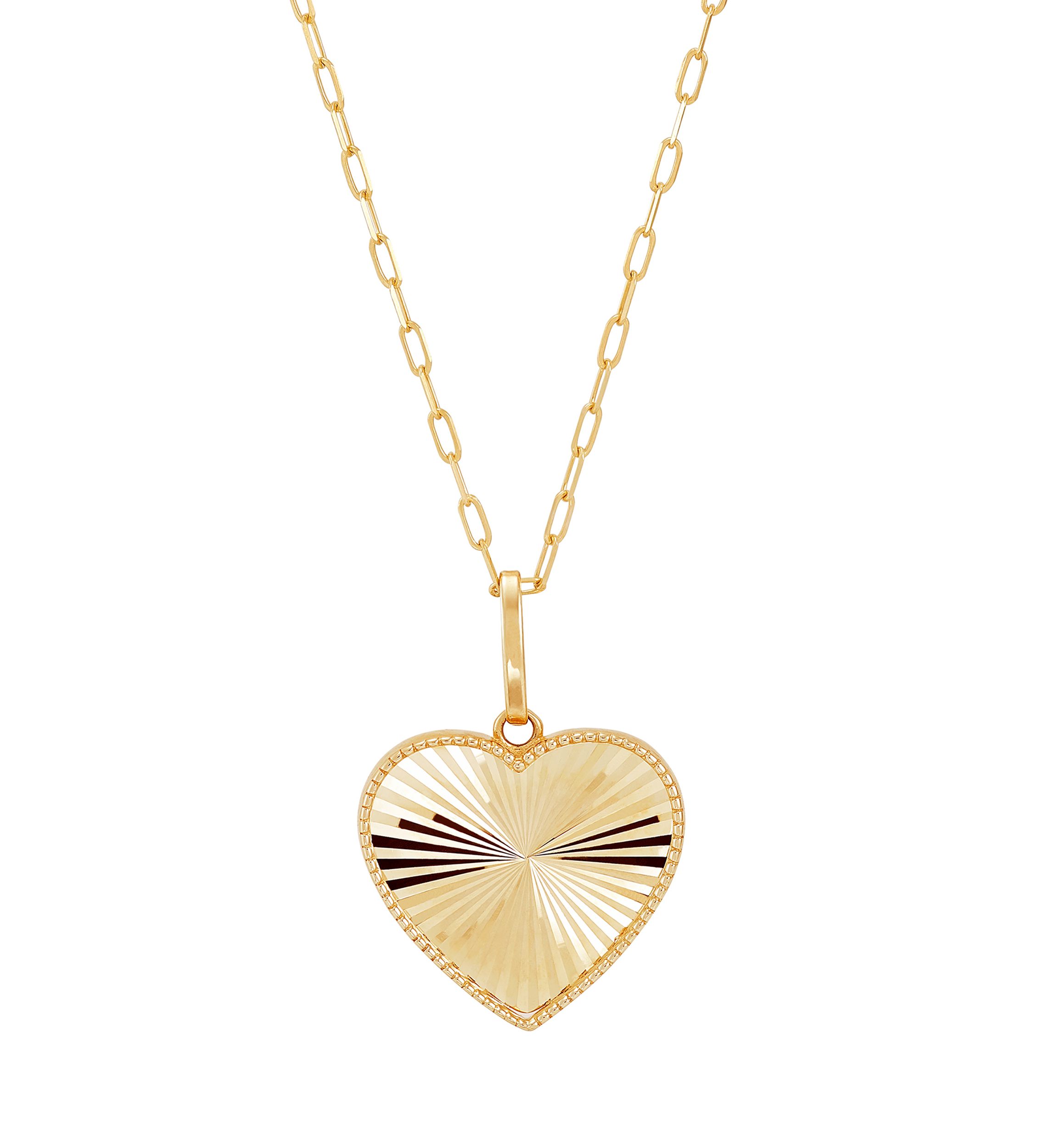 Heart Disk Pendant with 18" Mirror Chain Necklace in 10K Yellow Gold