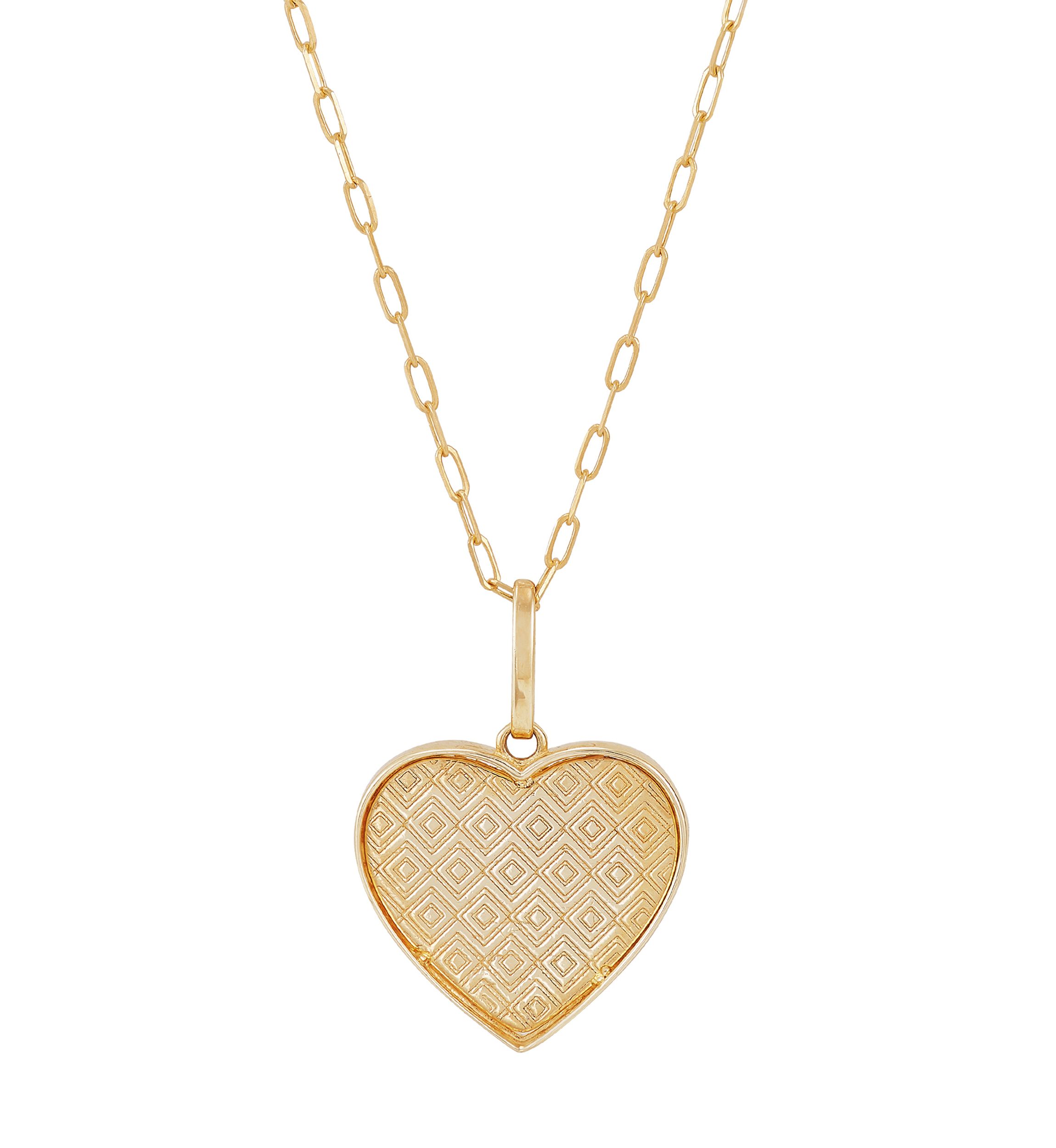 Heart Disk Pendant with 18" Mirror Chain Necklace in 10K Yellow Gold