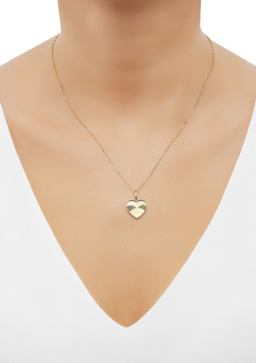 Heart Disk Pendant with 18" Mirror Chain Necklace in 10K Yellow Gold