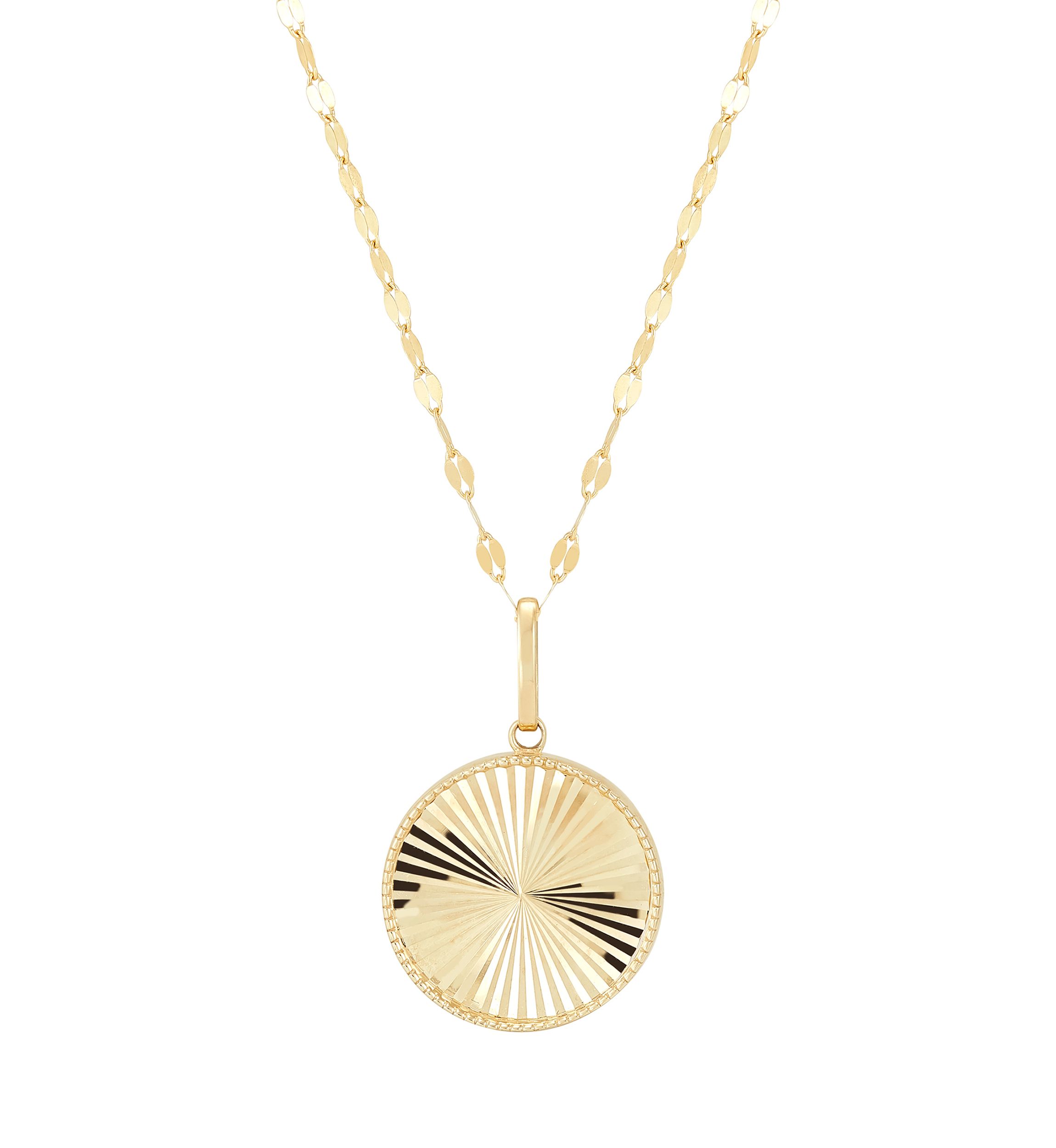 Round Disk Pendant Necklace with 18" Mirror Chain in 10K Yellow Gold