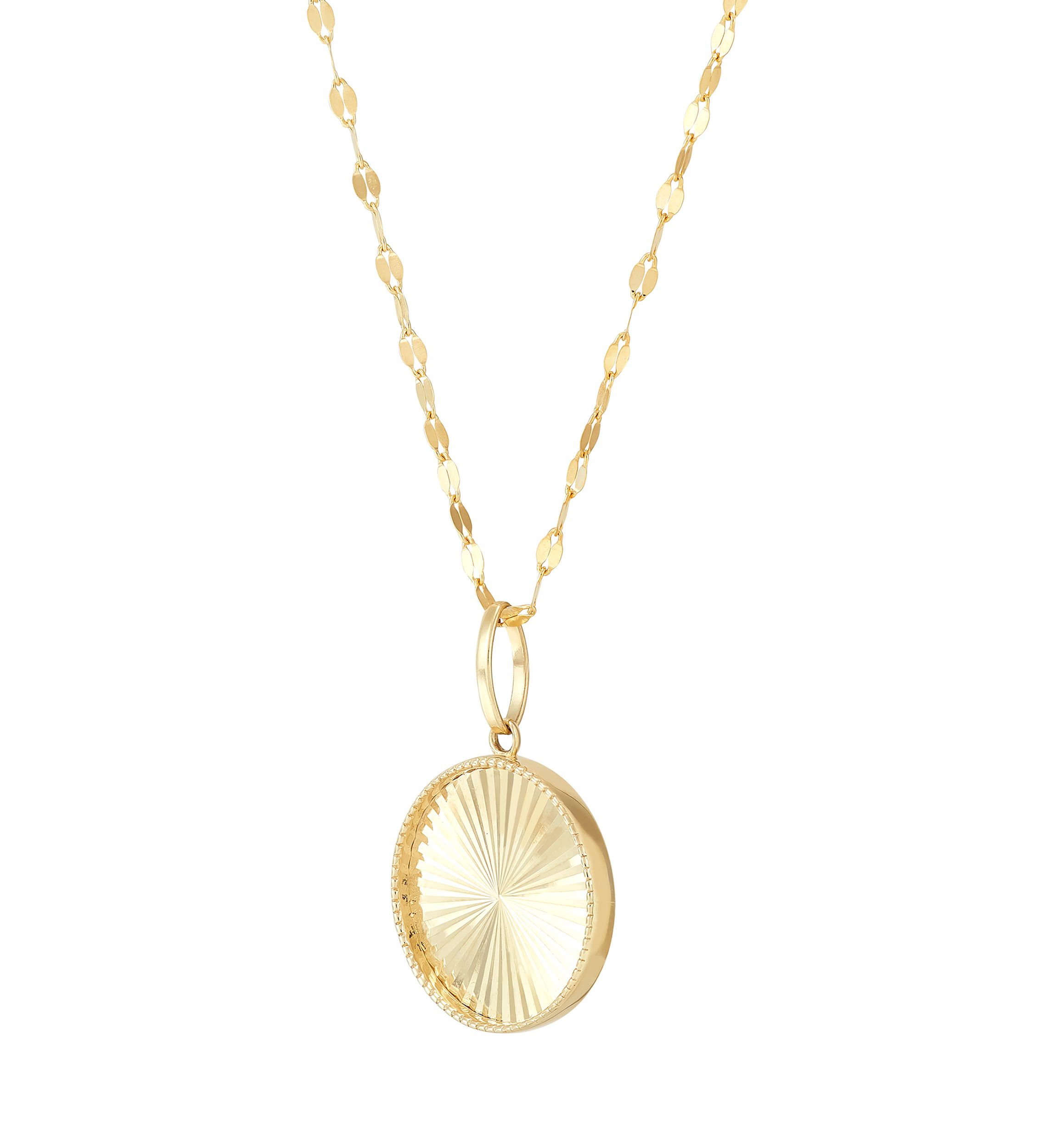 Round Disk Pendant Necklace with 18" Mirror Chain in 10K Yellow Gold