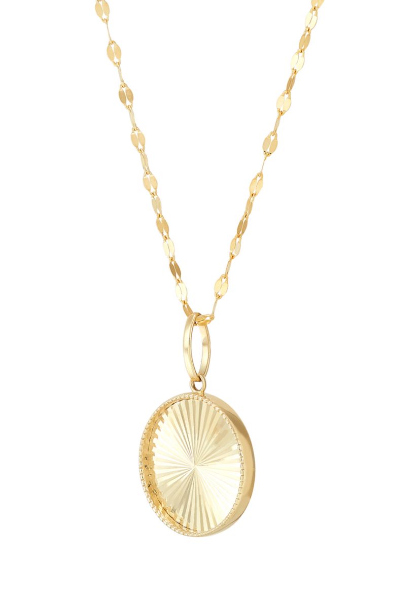 Round Disk Pendant Necklace with 18" Mirror Chain in 10K Yellow Gold