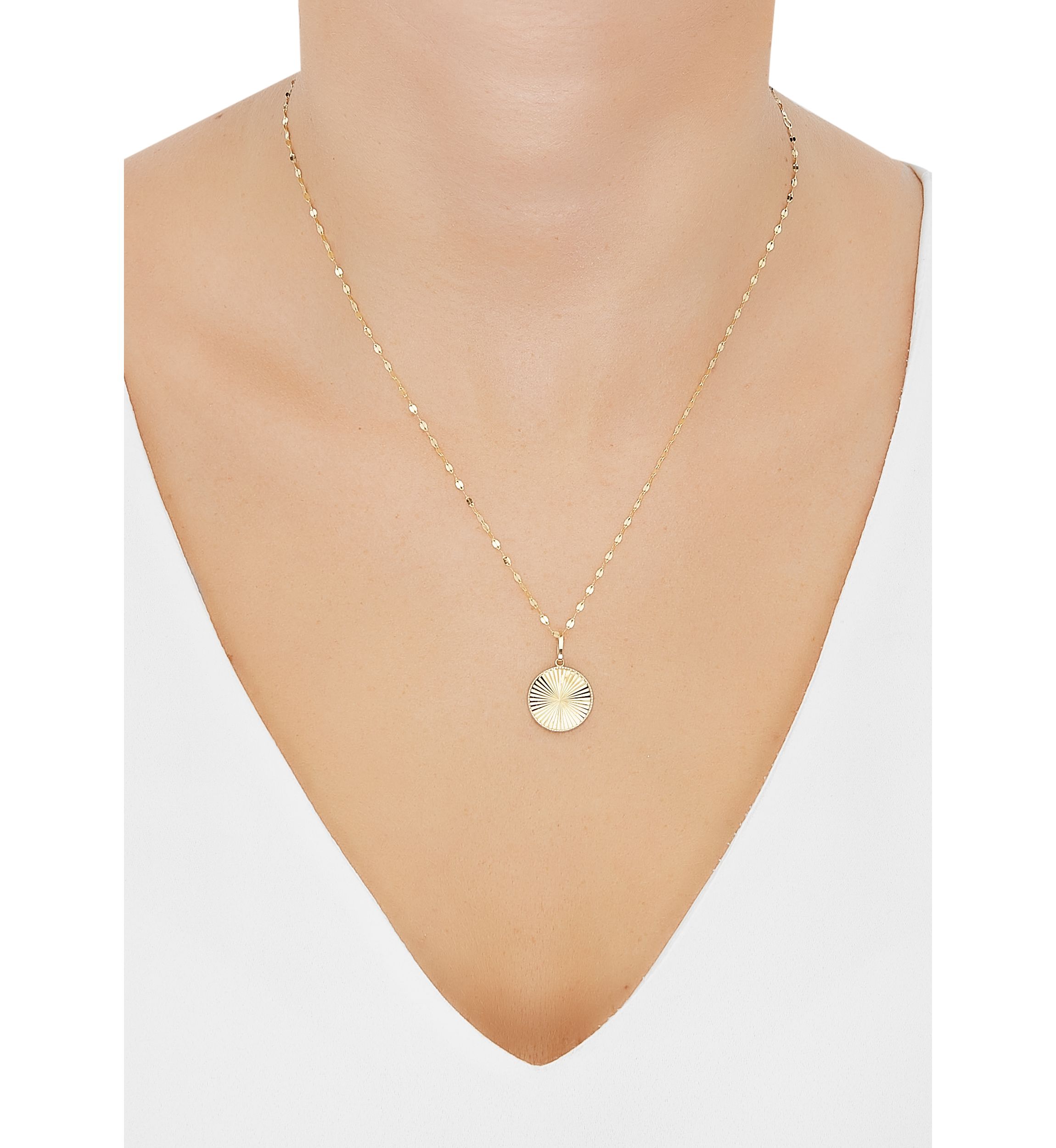 Round Disk Pendant Necklace with 18" Mirror Chain in 10K Yellow Gold
