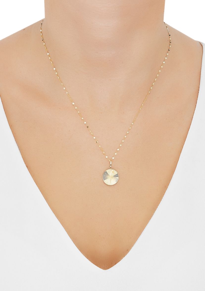 Round Disk Pendant Necklace with 18" Mirror Chain in 10K Yellow Gold