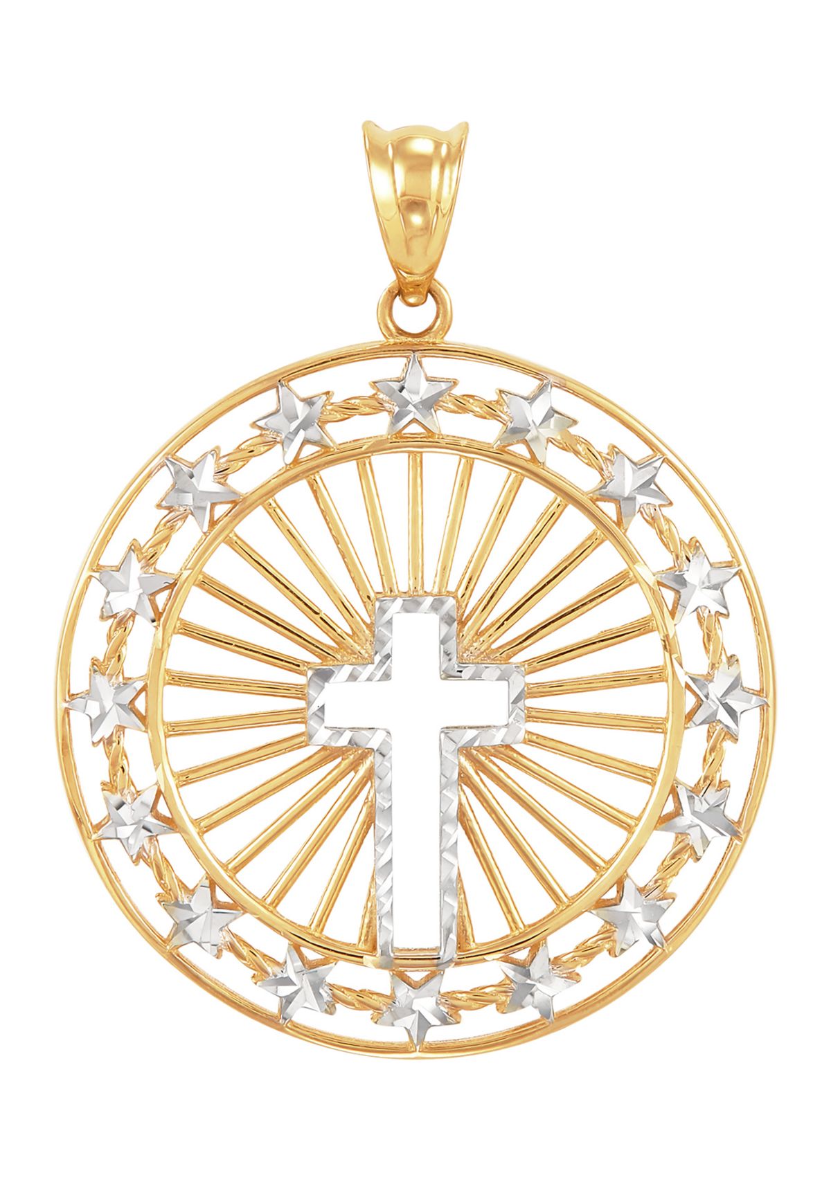 Round Shape with Cross Center Pendant in 10K Yellow and White Gold