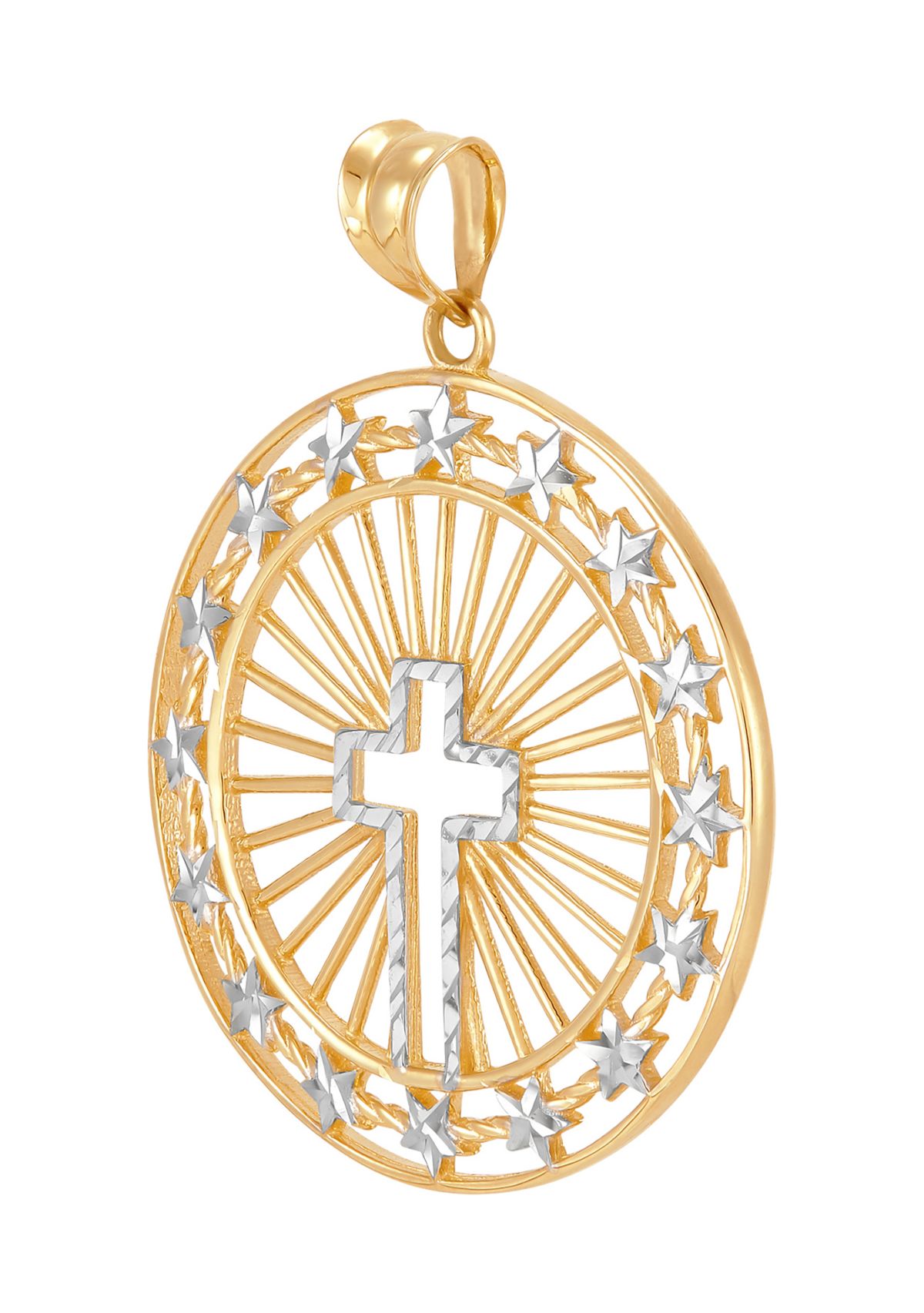 Round Shape with Cross Center Pendant in 10K Yellow and White Gold