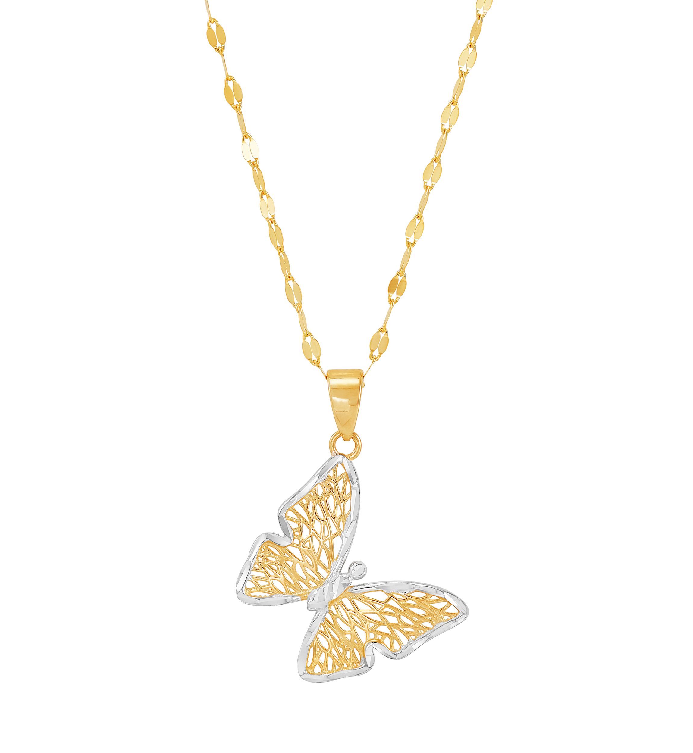 Mesh Butterfly Drop Pendant with 18" Mirror Chain in 10K Yellow Gold