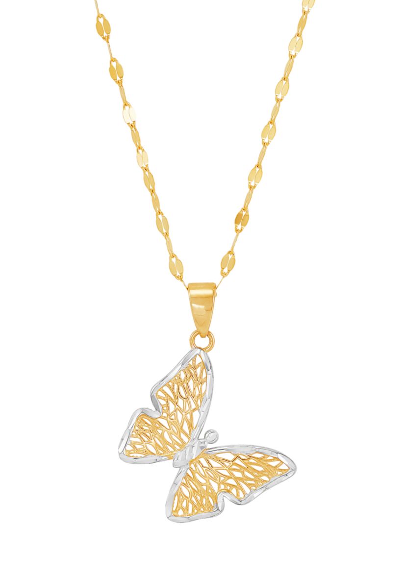 Mesh Butterfly Drop Pendant with 18" Mirror Chain in 10K Yellow Gold