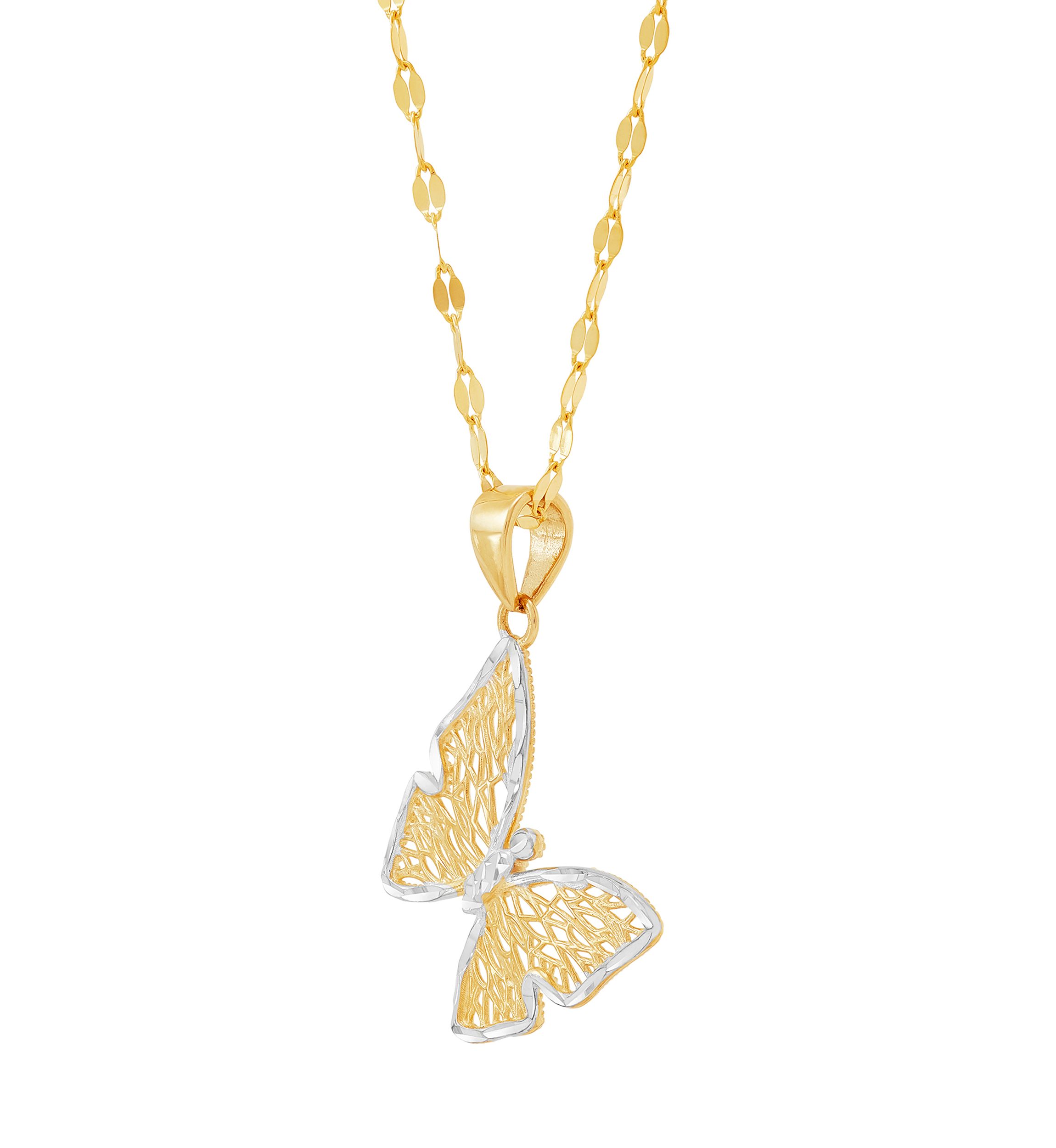 Mesh Butterfly Drop Pendant with 18" Mirror Chain in 10K Yellow Gold