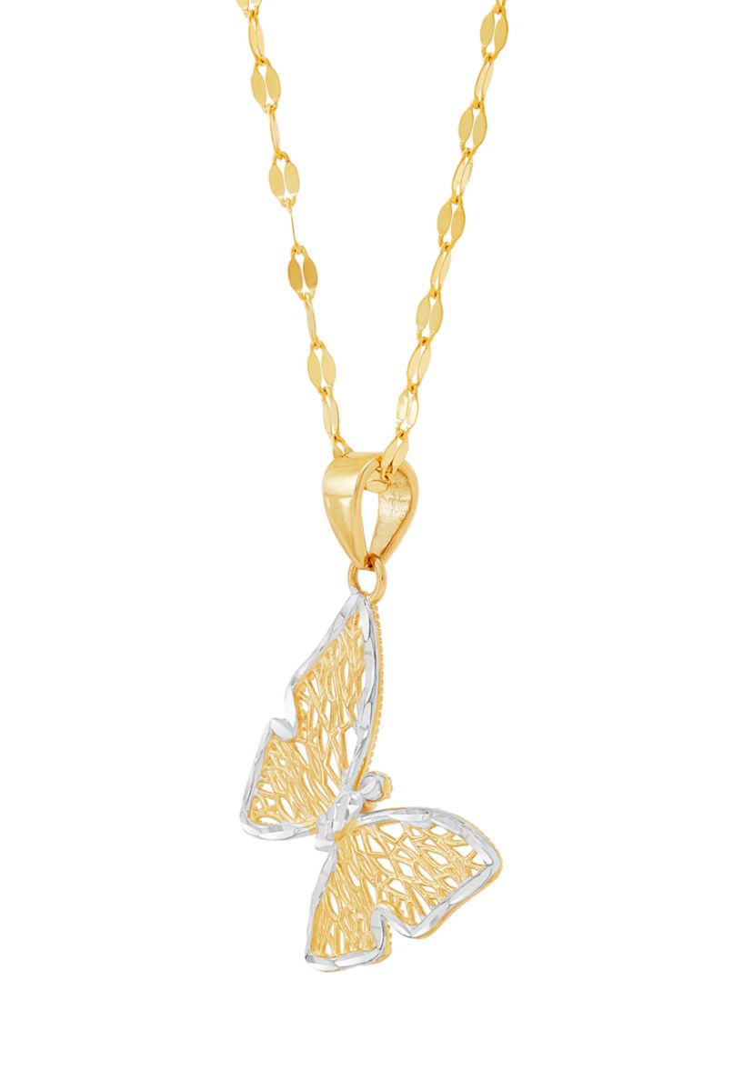 Mesh Butterfly Drop Pendant with 18" Mirror Chain in 10K Yellow Gold