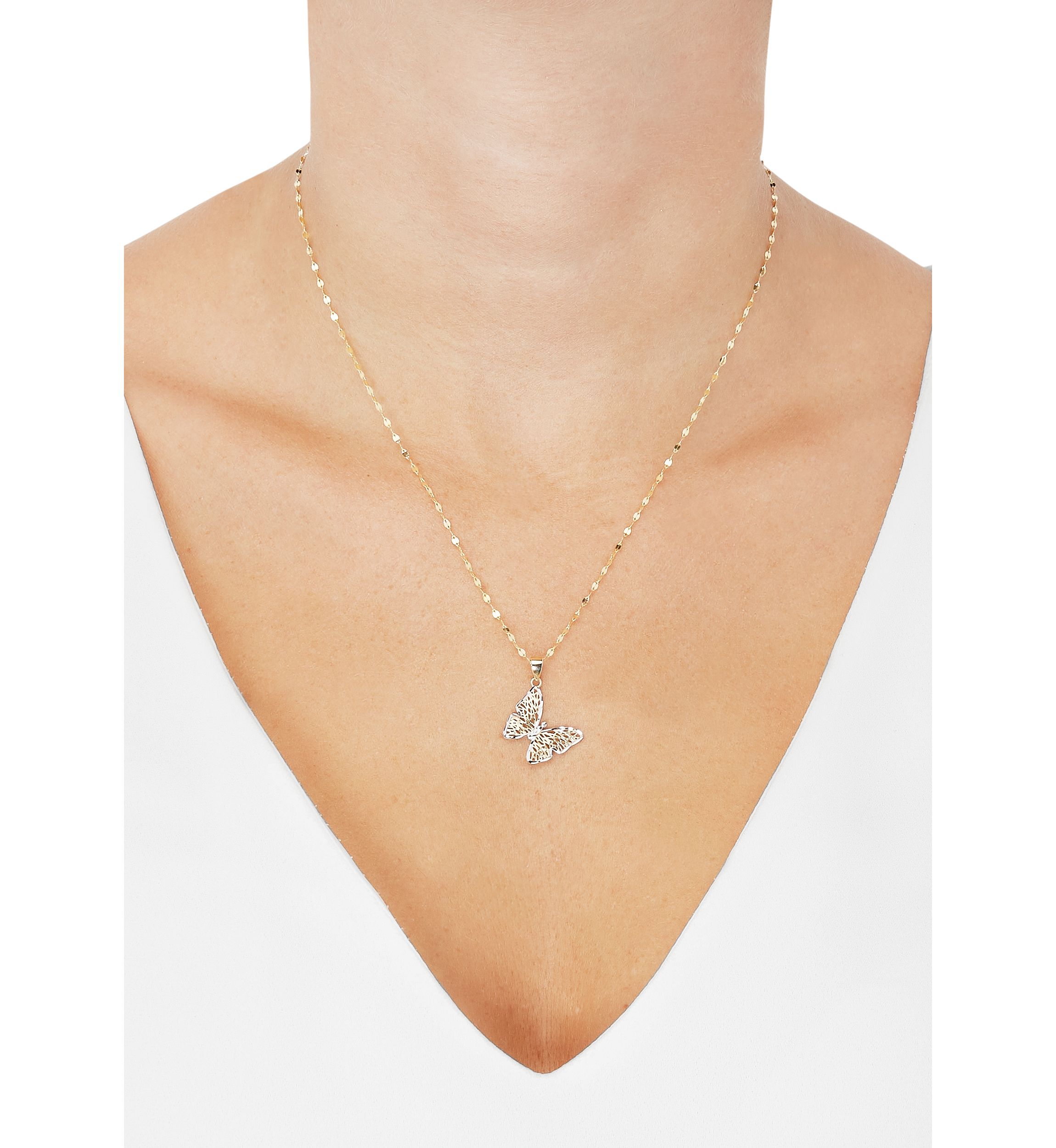 Mesh Butterfly Drop Pendant with 18" Mirror Chain in 10K Yellow Gold