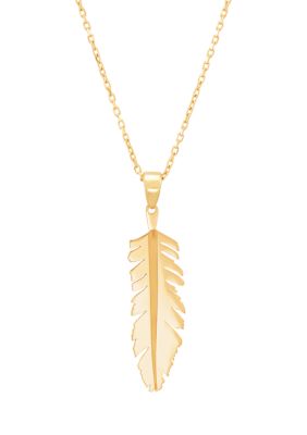 Belk & Co Feather Pendant Necklace with 18" Forzantina Chain in 10K Yellow Gold, 18 in