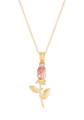 Belk & Co Rose Peandant with 18" Rope Chain in 10K Yellow and White Gold, 18 in