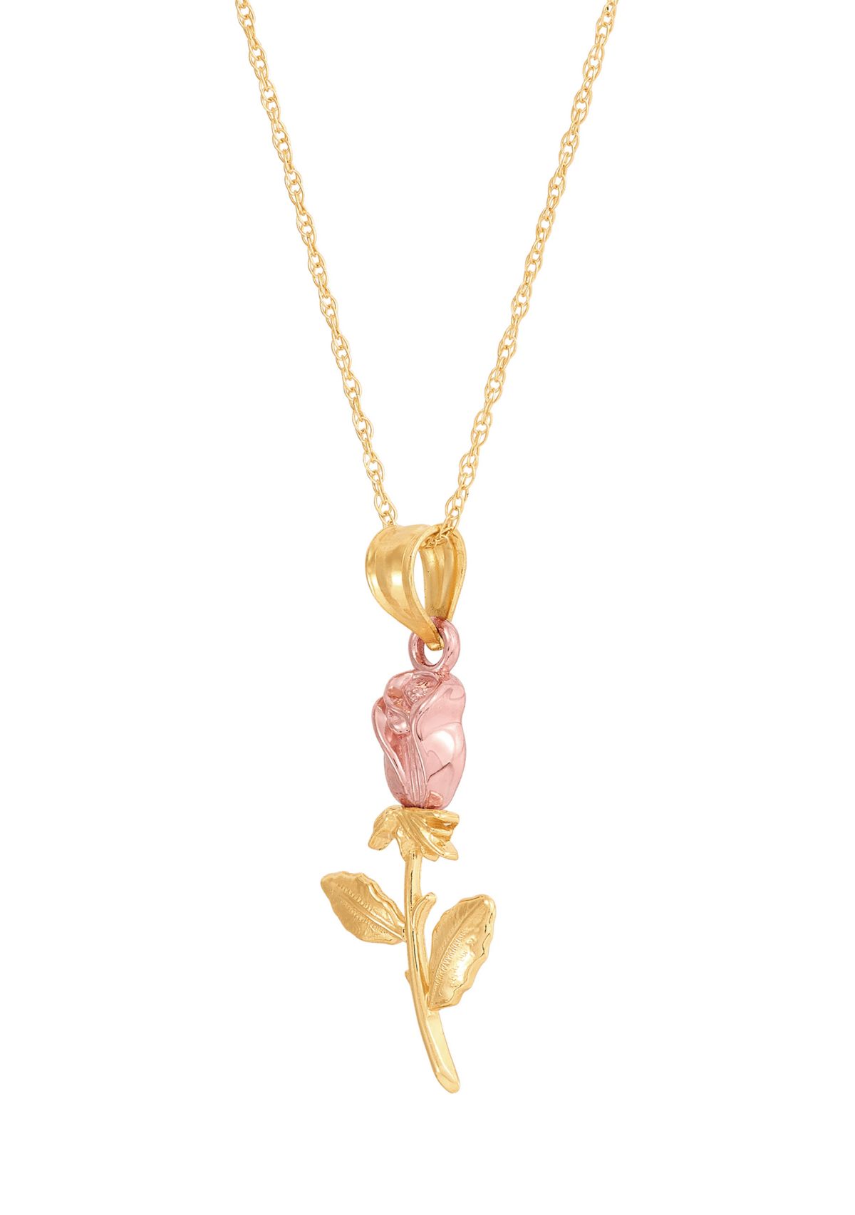 Rose Peandant with 18" Rope Chain in 10K Yellow and White Gold