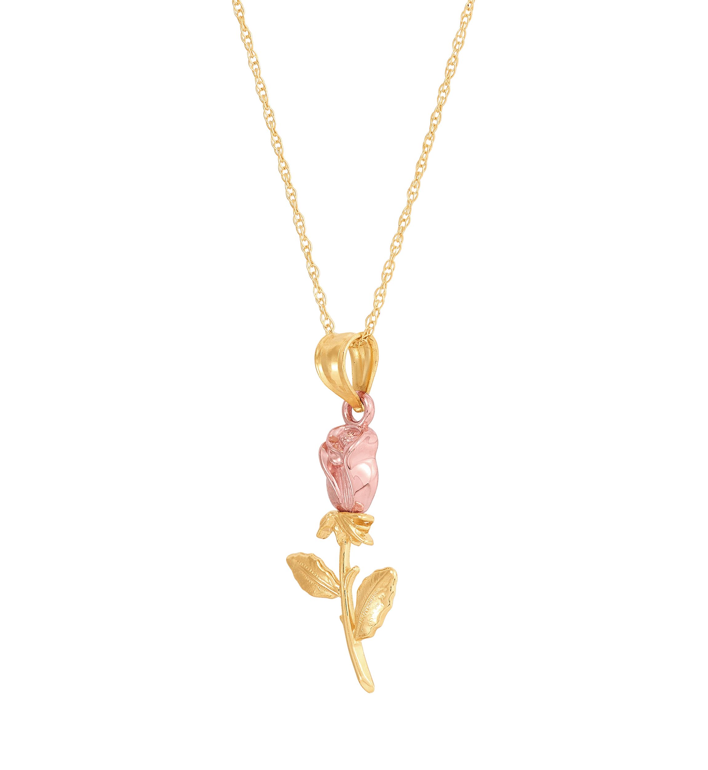 Rose Peandant with 18" Rope Chain in 10K Yellow and White Gold