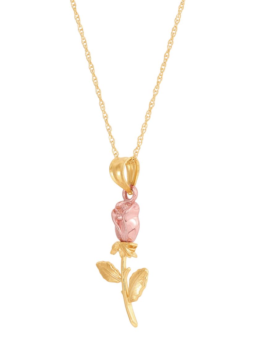 Rose Peandant with 18" Rope Chain in 10K Yellow and White Gold