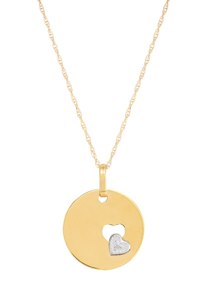 Cut Out Heart Disk Pendant with 18" Rope Chain in 10K Two Tone Gold