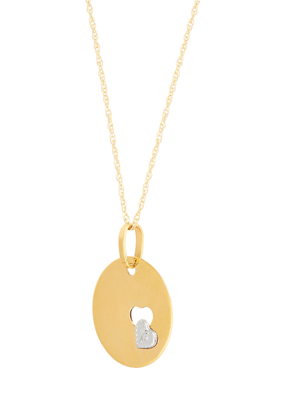 Cut Out Heart Disk Pendant with 18" Rope Chain in 10K Two Tone Gold